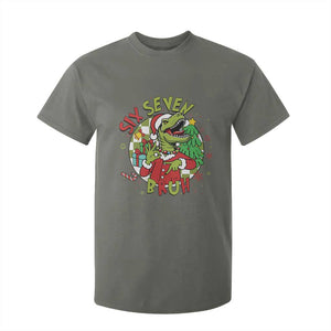 Funny Christmas Dinosaur Lover Gift T Shirt For Kid Trending Six Seven Bruh TS12 Military Green Print Your Wear