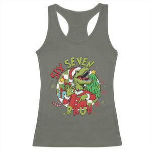 Funny Christmas Dinosaur Lover Gift Racerback Tank Top Trending Six Seven Bruh TS12 Military Green Print Your Wear