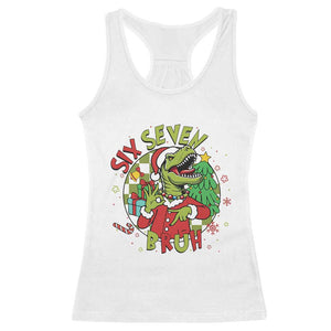 Funny Christmas Dinosaur Lover Gift Racerback Tank Top Trending Six Seven Bruh TS12 White Print Your Wear