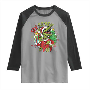 Funny Christmas Dinosaur Lover Gift Raglan Shirt Trending Six Seven Bruh TS12 Sport Gray Black Print Your Wear