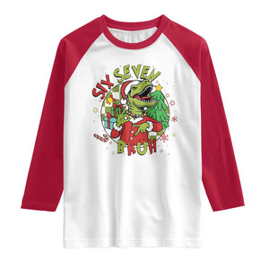 Funny Christmas Dinosaur Lover Gift Raglan Shirt Trending Six Seven Bruh TS12 White Red Print Your Wear