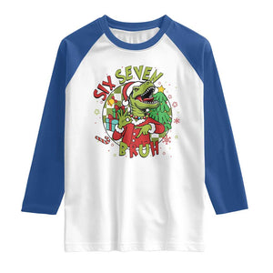 Funny Christmas Dinosaur Lover Gift Raglan Shirt Trending Six Seven Bruh TS12 White Royal Print Your Wear