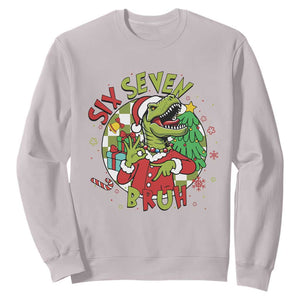 Funny Christmas Dinosaur Lover Gift Sweatshirt Trending Six Seven Bruh TS12 Ice Gray Print Your Wear