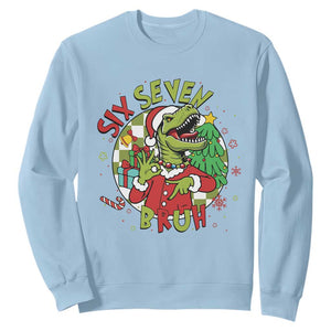 Funny Christmas Dinosaur Lover Gift Sweatshirt Trending Six Seven Bruh TS12 Light Blue Print Your Wear
