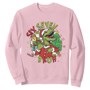 Funny Christmas Dinosaur Lover Gift Sweatshirt Trending Six Seven Bruh TS12 Light Pink Print Your Wear
