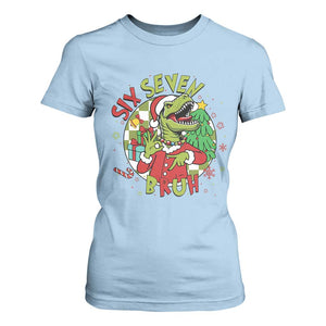 Funny Christmas Dinosaur Lover Gift T Shirt For Women Trending Six Seven Bruh TS12 Light Blue Print Your Wear