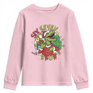 Funny Christmas Dinosaur Lover Gift Youth Sweatshirt Trending Six Seven Bruh TS12 Light Pink Print Your Wear