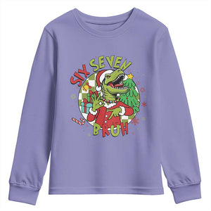 Funny Christmas Dinosaur Lover Gift Youth Sweatshirt Trending Six Seven Bruh TS12 Violet Print Your Wear