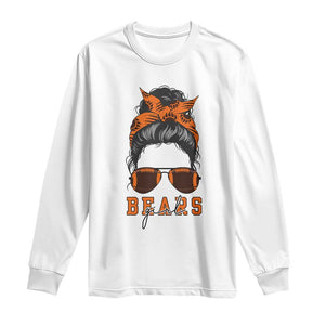 Bears Girl Messy Bun Fan Long Sleeve Shirt Chicago Football Lovers Gift TS12 White Print Your Wear