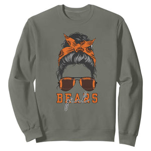 Bears Girl Messy Bun Fan Sweatshirt Chicago Football Lovers Gift TS12 Military Green Print Your Wear