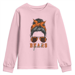 Girl Messy Bun Fan Youth Sweatshirt - CFB College Football Lovers Gift TS12 Light Pink Print Your Wear