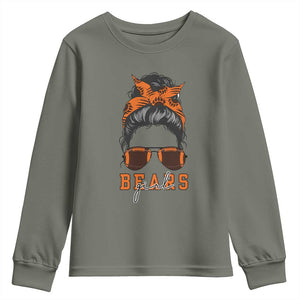 Girl Messy Bun Fan Youth Sweatshirt - CFB College Football Lovers Gift TS12 Military Green Print Your Wear