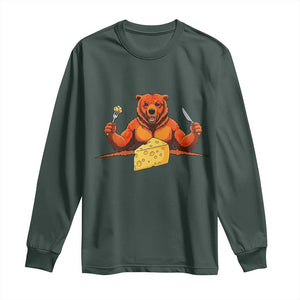 Chicago Football Rival Gift Long Sleeve Shirt Funny Bear Eating Cheese TS12 Dark Forest Green Print Your Wear
