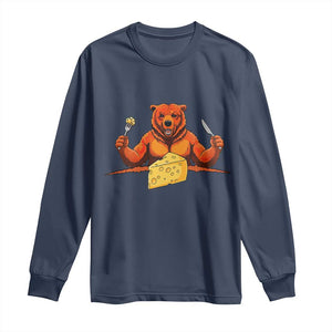 Chicago Football Rival Gift Long Sleeve Shirt Funny Bear Eating Cheese TS12 Navy Print Your Wear