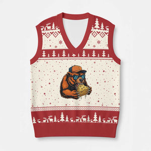 Funny Br Eating CHZ Joke Game Day V-Neck Knit Sweater Vest Gift For Football Lovers TS12 Beige Red Print Your Wear