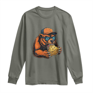 Funny Bear Eating Cheese Joke Game Day Long Sleeve Shirt Gift For Football Lovers TS12 Military Green Print Your Wear