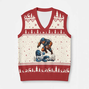 Fierce Br Defeating Lio V-Neck Knit Sweater Vest Gift For Football Lovers TS12 Beige Red Print Your Wear