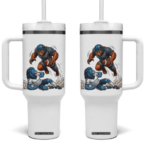 Fierce Br Defeating Lio Tumbler With Handle Gift For Football Lovers TS12 One Size: 40 oz White Print Your Wear