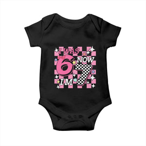 Pink Checkered I Was 6 Now I Am 7 Baby Onesie Girl Birthday Gift TS12 Black Print Your Wear