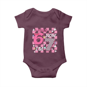 Pink Checkered I Was 6 Now I Am 7 Baby Onesie Girl Birthday Gift TS12 Maroon Print Your Wear