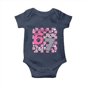 Pink Checkered I Was 6 Now I Am 7 Baby Onesie Girl Birthday Gift TS12 Navy Print Your Wear