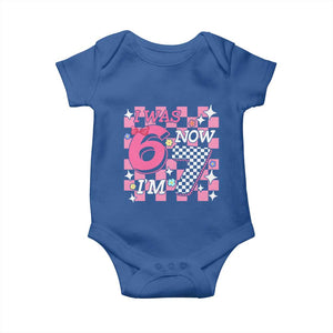 Pink Checkered I Was 6 Now I Am 7 Baby Onesie Girl Birthday Gift TS12 Royal Blue Print Your Wear