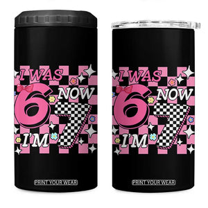 Pink Checkered I Was 6 Now I Am 7 4 in 1 Can Cooler Tumbler Girl Birthday Gift TS12 One Size: 16 oz Black Print Your Wear