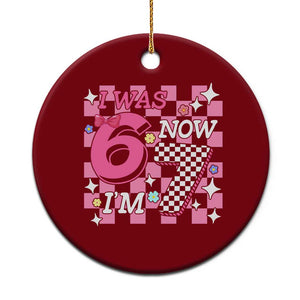 Pink Checkered I Was 6 Now I Am 7 Ceramic Ornament Girl Birthday Gift TS12 1pc Red Print Your Wear