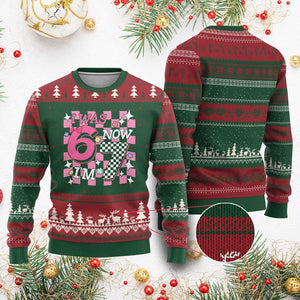 Pink Checkered I Was 6 Now I Am 7 Ugly Christmas Sweater Girl Birthday Gift TS12 Red Green Print Your Wear
