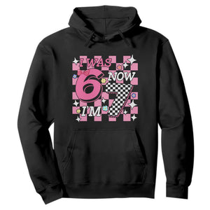 Pink Checkered I Was 6 Now I Am 7 Hoodie Girl Birthday Gift TS12 Black Print Your Wear