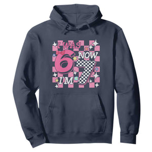 Pink Checkered I Was 6 Now I Am 7 Hoodie Girl Birthday Gift TS12 Navy Print Your Wear