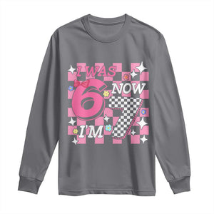 Pink Checkered I Was 6 Now I Am 7 Long Sleeve Shirt Girl Birthday Gift TS12 Charcoal Print Your Wear