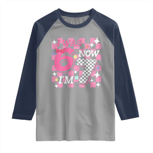 Pink Checkered I Was 6 Now I Am 7 Raglan Shirt Girl Birthday Gift TS12 Sport Gray Navy Print Your Wear