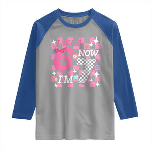 Pink Checkered I Was 6 Now I Am 7 Raglan Shirt Girl Birthday Gift TS12 Sport Gray Royal Print Your Wear