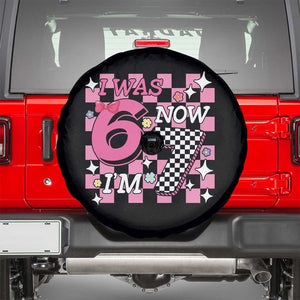 Pink Checkered I Was 6 Now I Am 7 Spare Tire Cover Girl Birthday Gift TS12 Black Print Your Wear