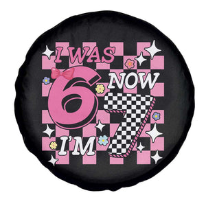 Pink Checkered I Was 6 Now I Am 7 Spare Tire Cover Girl Birthday Gift TS12 Print Your Wear
