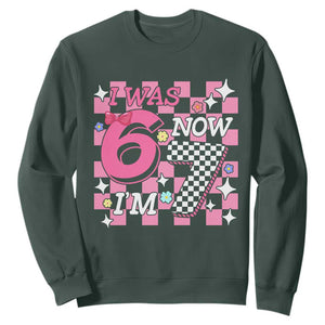Pink Checkered I Was 6 Now I Am 7 Sweatshirt Girl Birthday Gift TS12 Dark Forest Green Print Your Wear