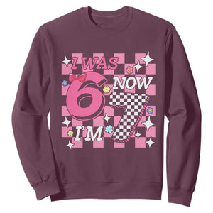 Pink Checkered I Was 6 Now I Am 7 Sweatshirt Girl Birthday Gift TS12 Maroon Print Your Wear
