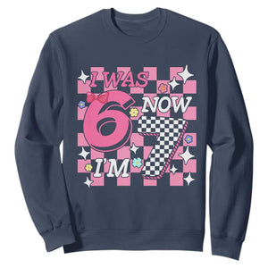 Pink Checkered I Was 6 Now I Am 7 Sweatshirt Girl Birthday Gift TS12 Navy Print Your Wear