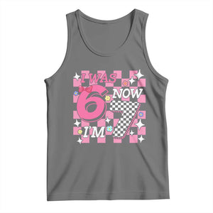 Pink Checkered I Was 6 Now I Am 7 Tank Top Girl Birthday Gift TS12 Black Heather Print Your Wear