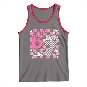 Pink Checkered I Was 6 Now I Am 7 Tank Top Girl Birthday Gift TS12 Deep Heather Red Print Your Wear