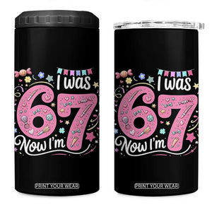 Seventh Birthday Girl 4 in 1 Can Cooler Tumbler I Was 6 Now I Am 7 Meme TS12 One Size: 16 oz Black Print Your Wear