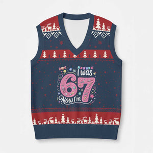 Seventh Birthday Girl V-Neck Knit Sweater Vest I Was 6 Now I Am 7 Meme TS12 Navy Red Print Your Wear