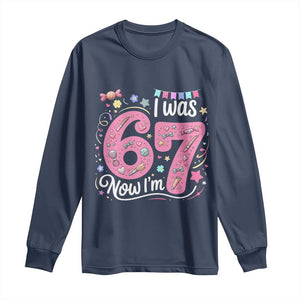 Seventh Birthday Girl Long Sleeve Shirt I Was 6 Now I Am 7 Meme TS12 Navy Print Your Wear