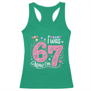 Seventh Birthday Girl Racerback Tank Top I Was 6 Now I Am 7 Meme TS12 Irish Green Print Your Wear