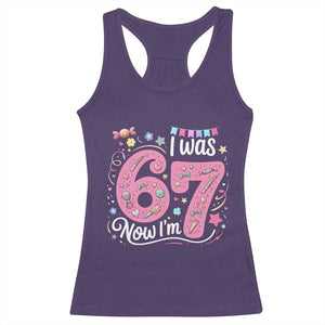 Seventh Birthday Girl Racerback Tank Top I Was 6 Now I Am 7 Meme TS12 Purple Print Your Wear