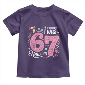 Seventh Birthday Girl Toddler T Shirt I Was 6 Now I Am 7 Meme TS12 Purple Print Your Wear