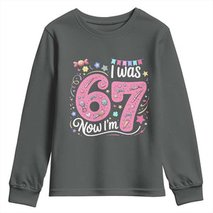 Seventh Birthday Girl Youth Sweatshirt I Was 6 Now I Am 7 Meme TS12 Dark Heather Print Your Wear