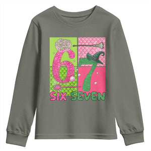 I Was Six Now I Am Seven Youth Sweatshirt Fantasy Birthday Girl TS12 Military Green Print Your Wear