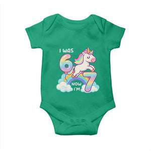 Funny Unicorn I Was 6 Now I Am 7 Baby Onesie Girl Seventh Birthday Gift TS12 Irish Green Print Your Wear